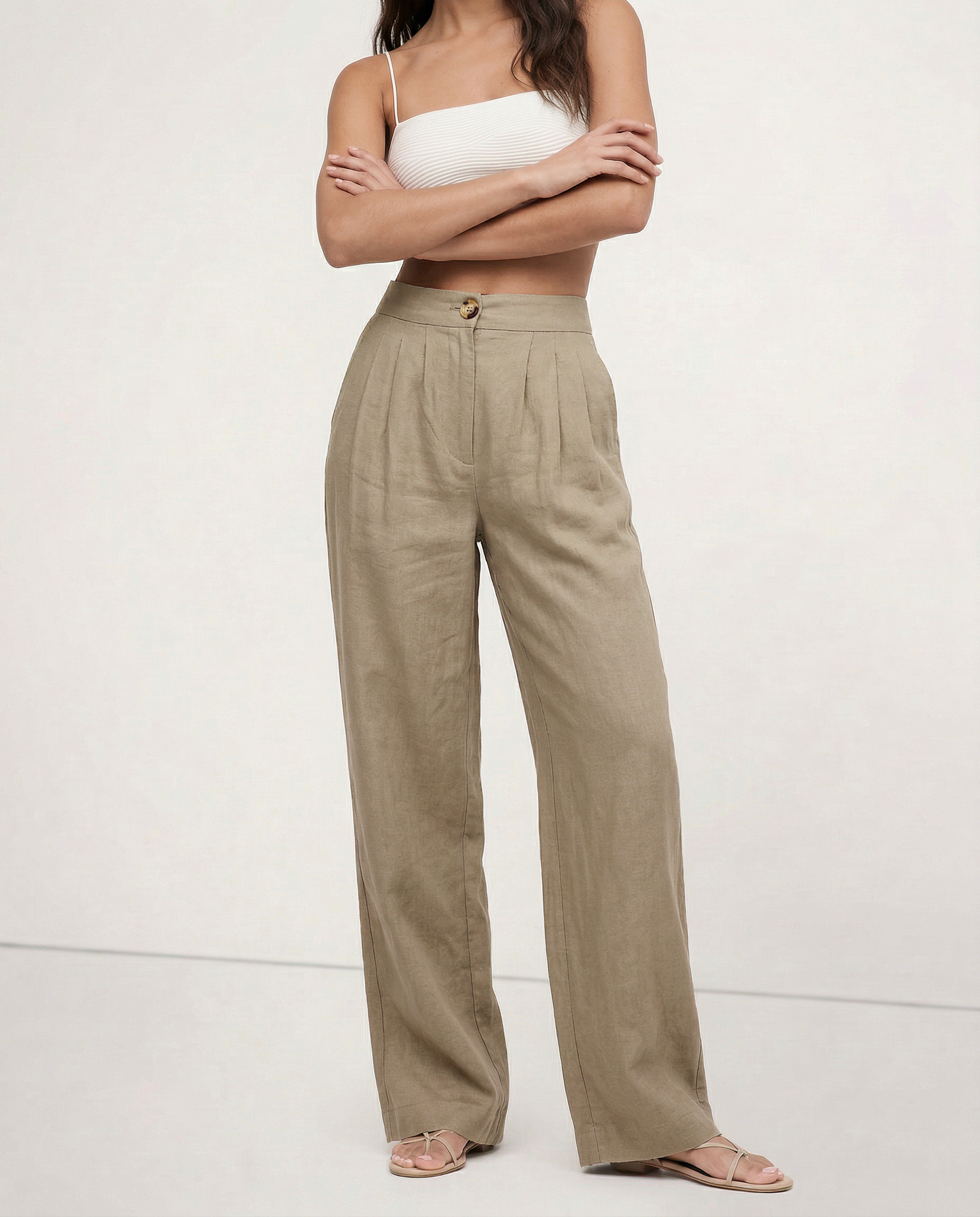 Pleated Linen Culotte Pants for Women - Lightweight, Casual Summer Trousers