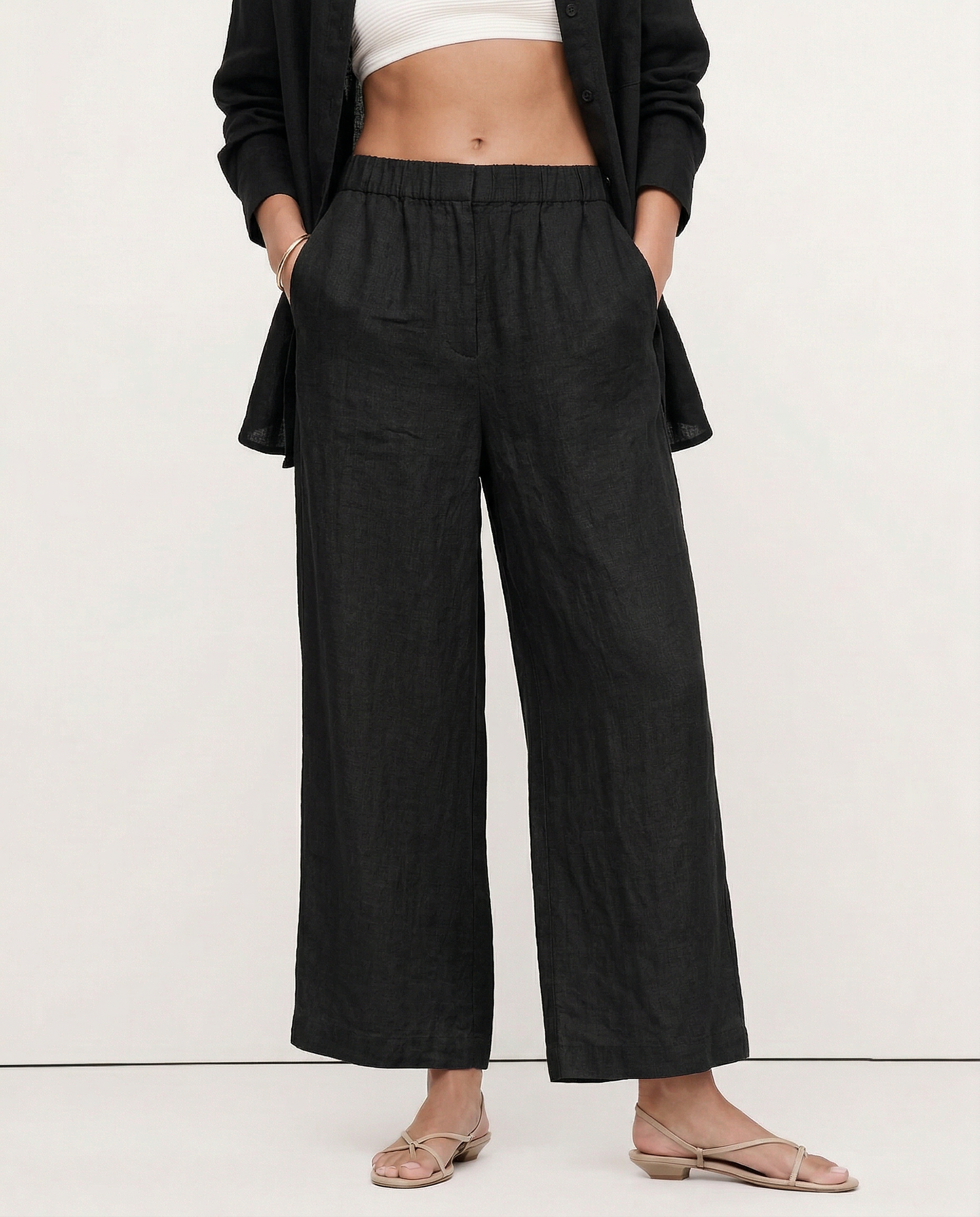 Pleated Wide Leg Linen Pants for Women - Casual Summer Trousers