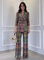 Women's Multicolour V-Neck Trouser Suit – Sculpted Shoulders