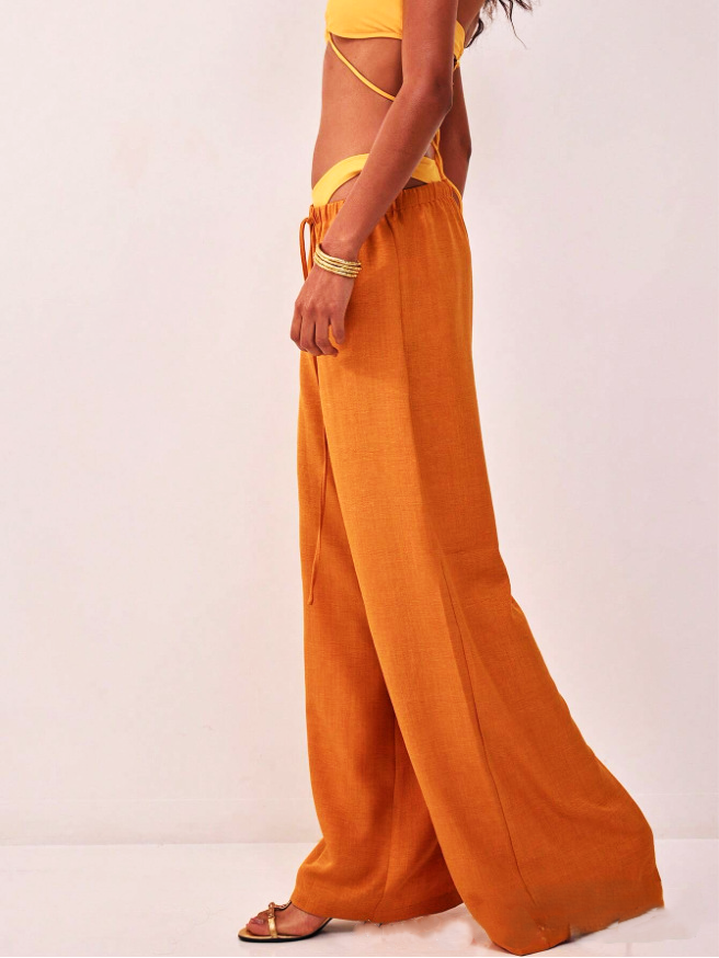 Linen Drawstring Trousers for Women - Casual Lightweight Summer Pants