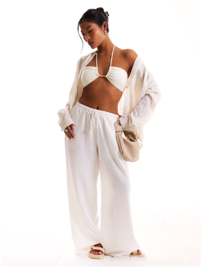 Linen Drawstring Trousers for Women - Casual Lightweight Summer Pants