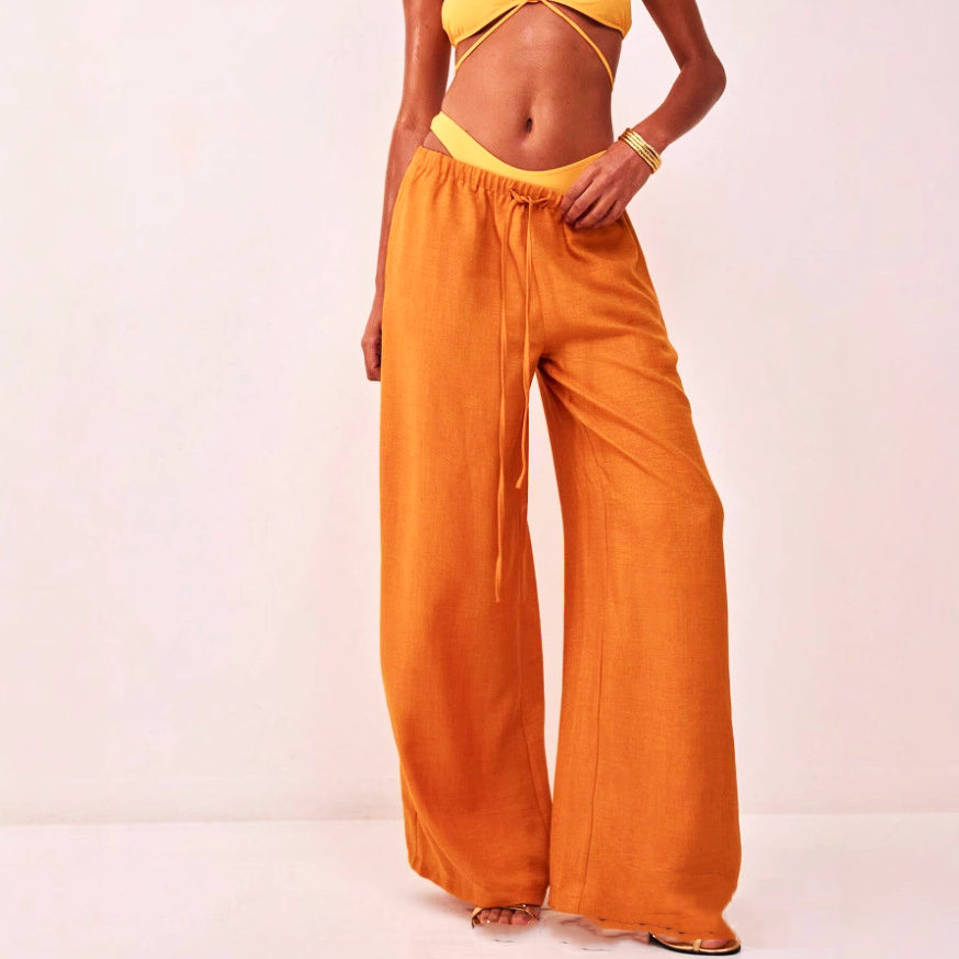 Linen Drawstring Trousers for Women - Casual Lightweight Summer Pants
