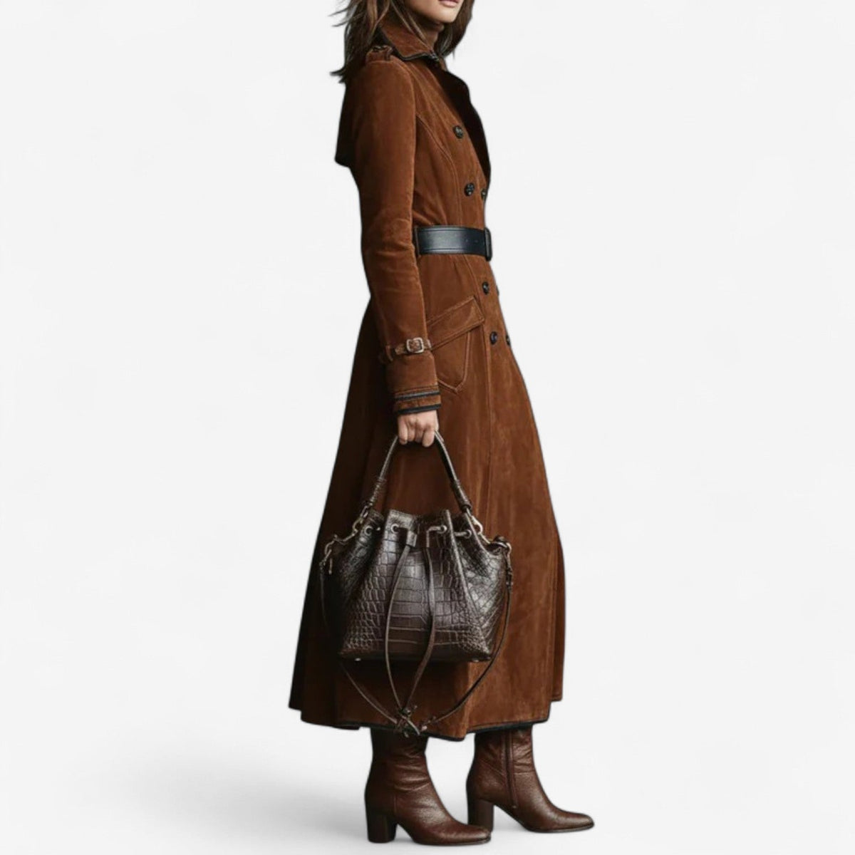 Suede Trench Coat – Casual, Office