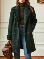 Women's Plaid Tweed Coat with Lapel – Casual, Office