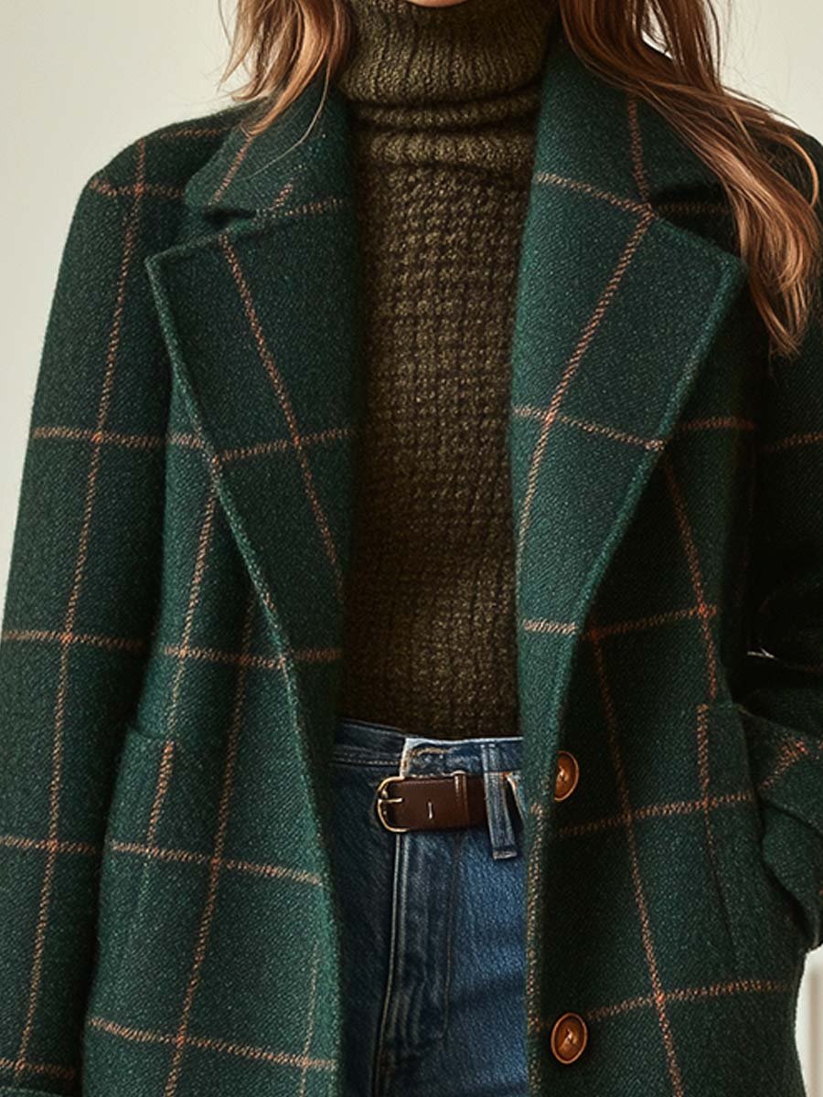 Wool Check Coat – Casual Wear, Office Style