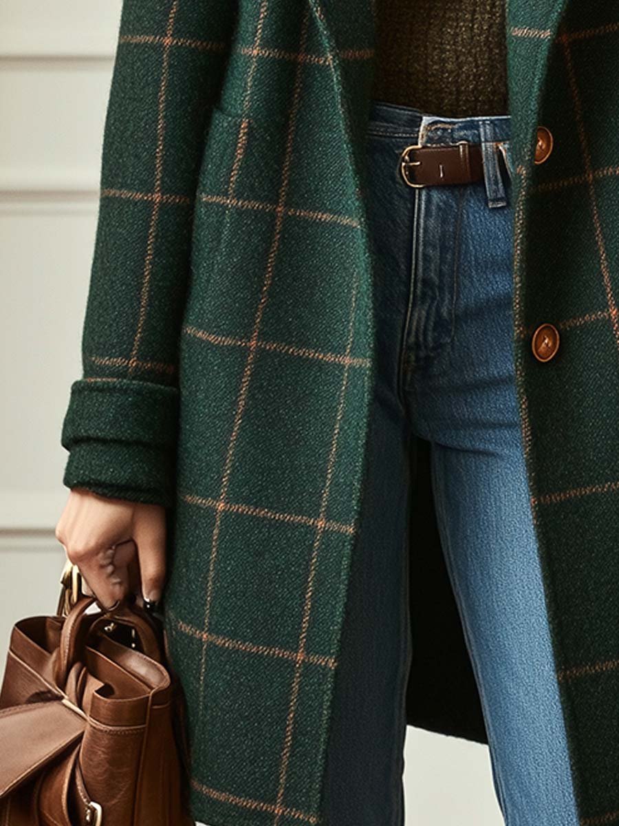 Wool Check Coat – Casual Wear, Office Style