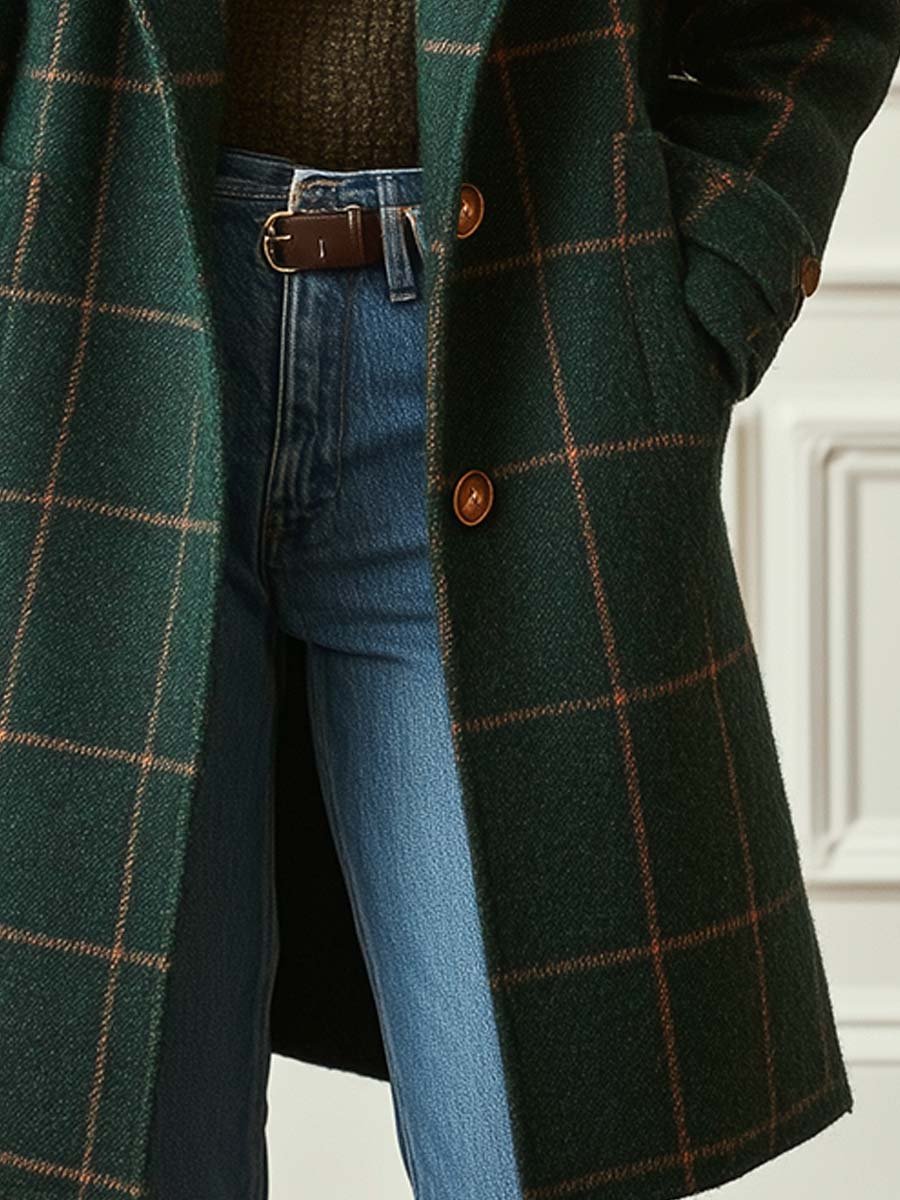 Wool Check Coat – Casual Wear, Office Style