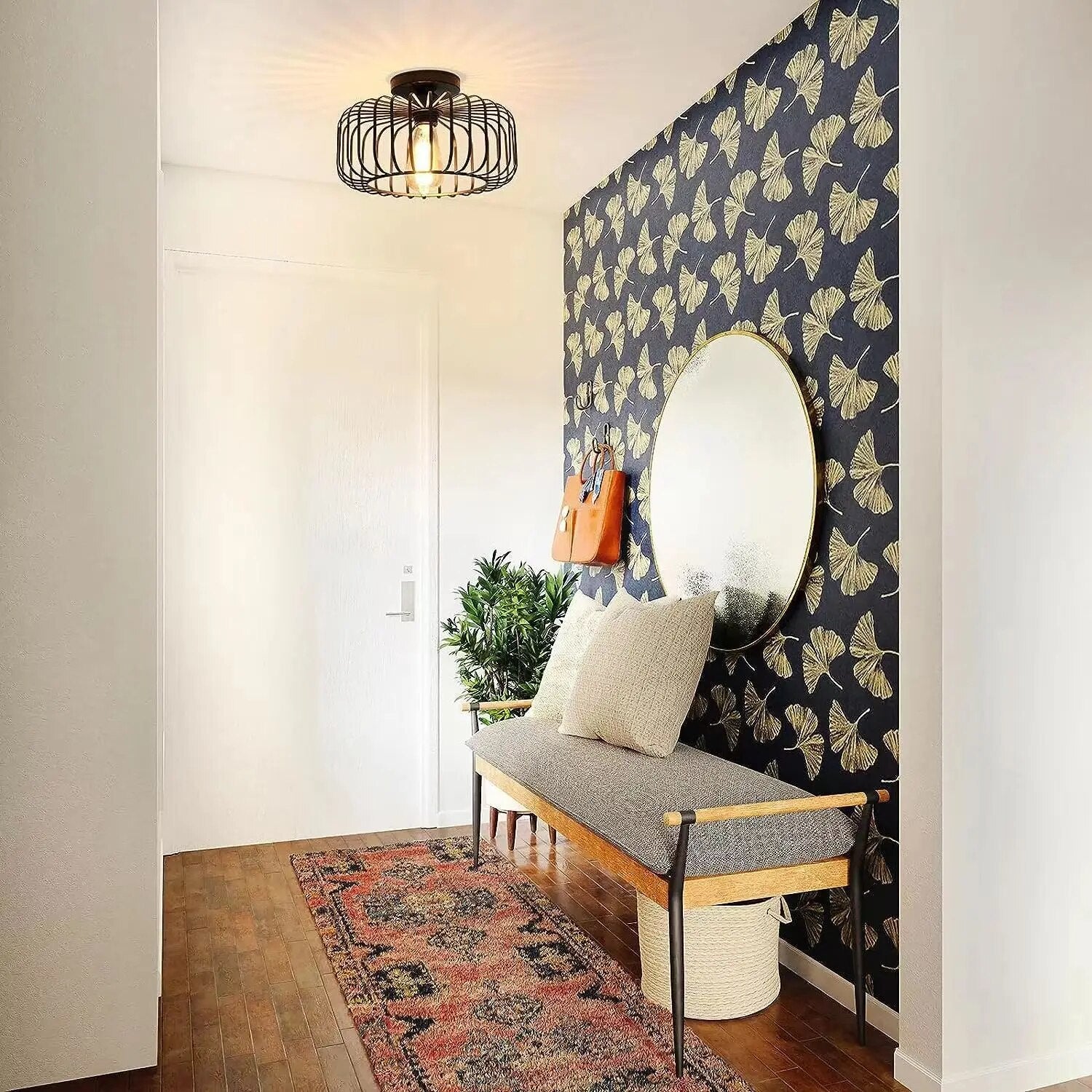 Birdcage Pendant Light Fixture - Metal Vintage Design for Living Room, Dining Room, or Entryway