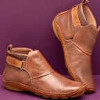 Ankle Boots Leather Women's Red Slip-On Flat Comfort – Casual, Everyday, Office, Autumn Wear, Gift