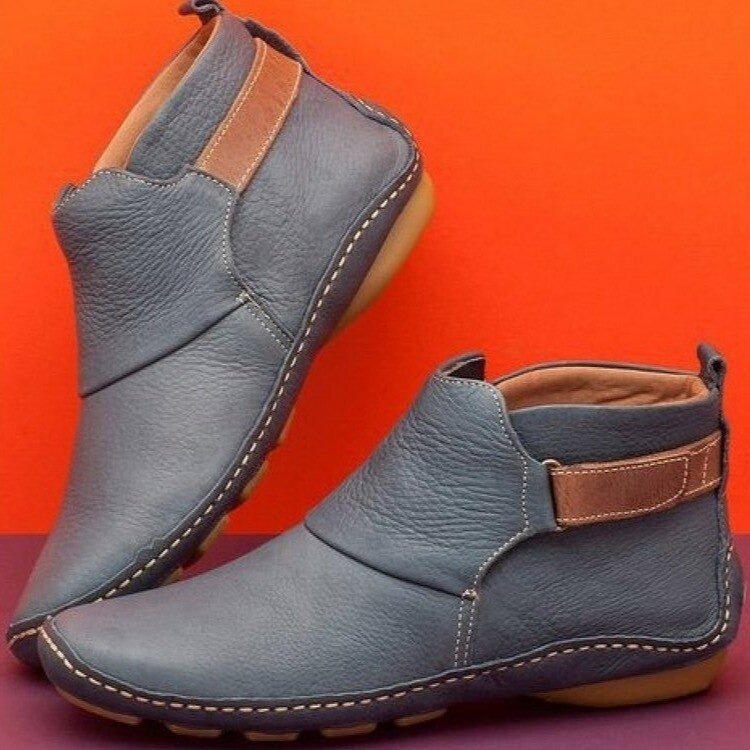 Ankle Boots Leather Women's Red Slip-On Flat Comfort – Casual, Everyday, Office, Autumn Wear, Gift