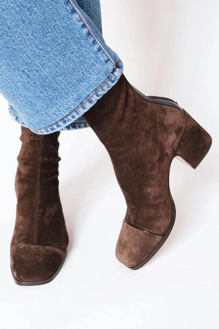Ankle Boots Suede Brown Block Heel Women's – Casual, Office, Holiday · Werune
