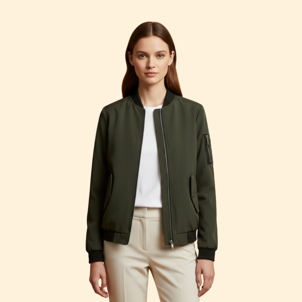 Bomber Jacket Men's Olive Green Zip-Up Ribbed Cuffs – Casual, Office, Holiday, Gift