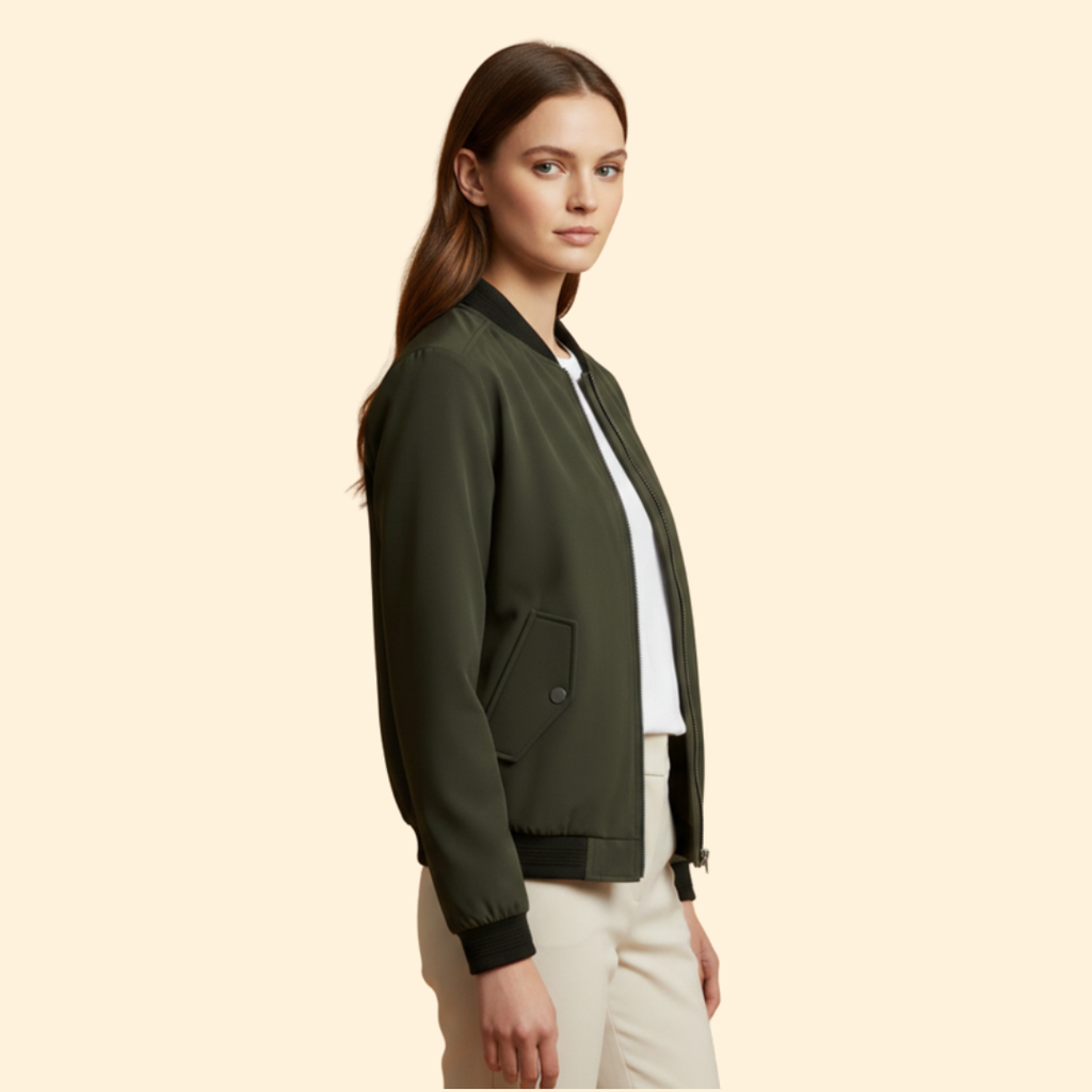 Bomber Jacket Men's Olive Green Zip-Up Ribbed Cuffs – Casual, Office, Holiday, Gift