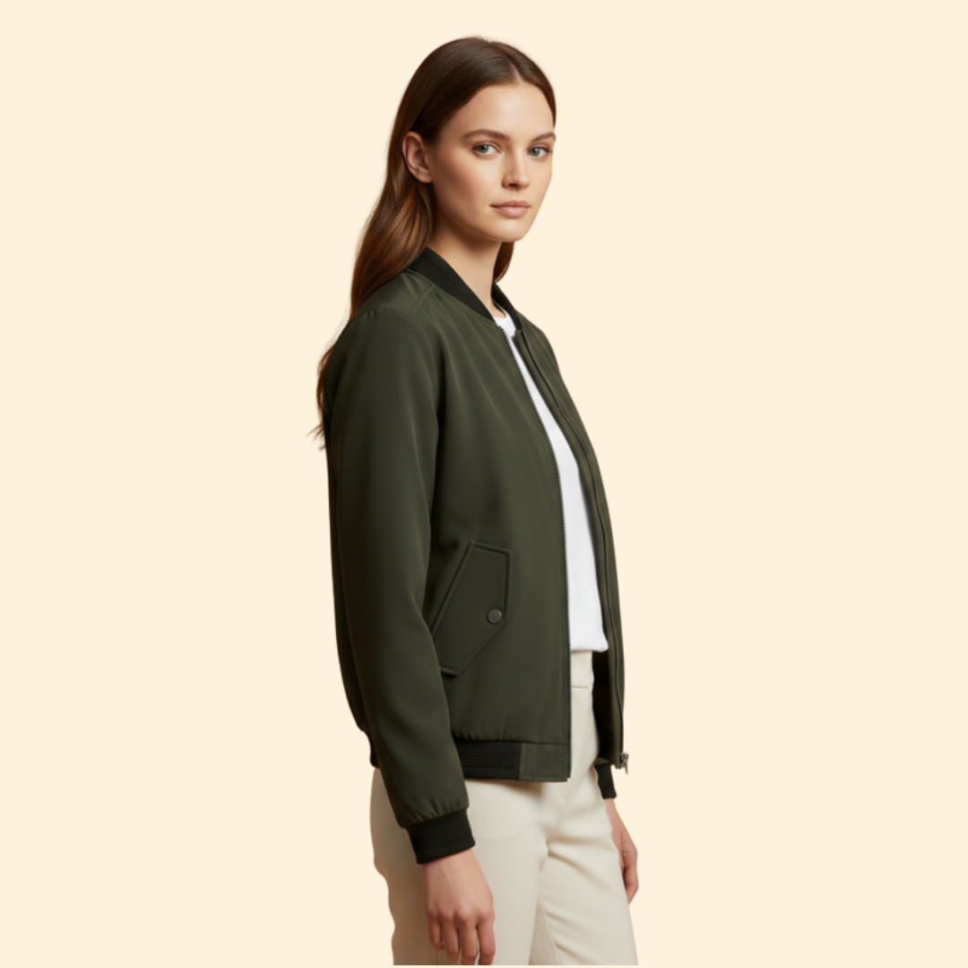 Bomber Jacket Men's Olive Green Zip-Up Ribbed Cuffs – Casual, Office, Holiday, Gift