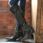 Cowboy Boots Studded Purple Women's Knee-High Block Heel – Casual, Western Gift · Werune