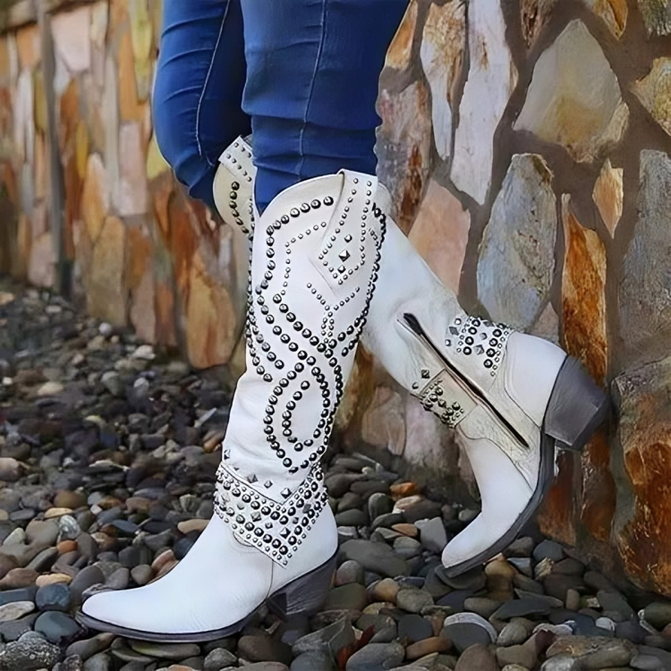 Cowboy Boots Studded Purple Women's Knee-High Block Heel – Casual, Western Gift · Werune