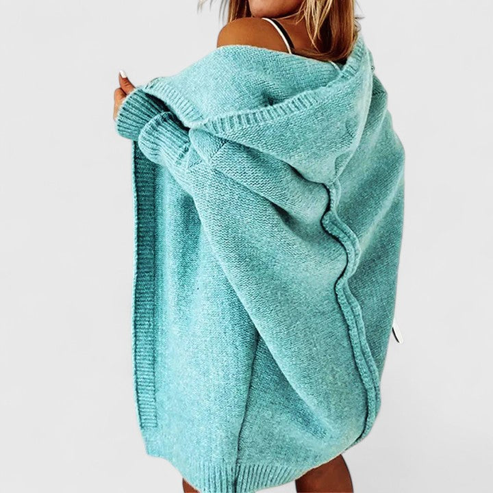 Hooded Cardigan Knitted Women's Coral Batwing Sleeve Open Front Sweater – Casual, Autumn Layering