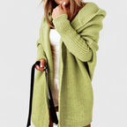 Hooded Cardigan Knitted Women's Coral Batwing Sleeve Open Front Sweater – Casual, Autumn Layering
