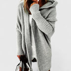 Hooded Cardigan Knitted Women's Coral Batwing Sleeve Open Front Sweater – Casual, Autumn Layering