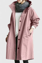 Hooded Trench Coat Women's Grey Loose Longline Button-Up – Casual, Office, Holiday, Gift