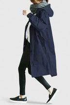 Hooded Trench Coat Women's Grey Loose Longline Button-Up – Casual, Office, Holiday, Gift