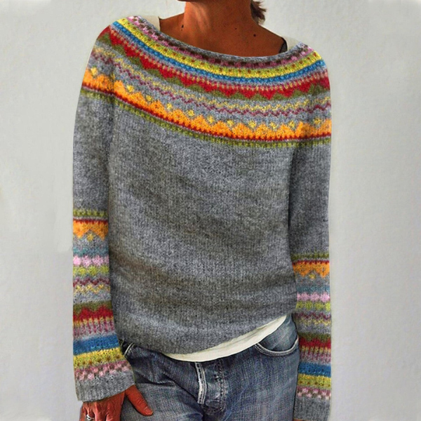 Knit Jumper Fair Isle Pattern Green Women's – Casual, Winter Layering Sweater for Everyday and Office Wear