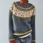 Knit Jumper Fair Isle Pattern Green Women's – Casual, Winter Layering Sweater for Everyday and Office Wear