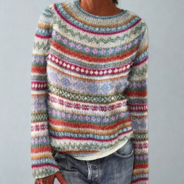 Knit Jumper Fair Isle Pattern Green Women's – Casual, Winter Layering Sweater for Everyday and Office Wear