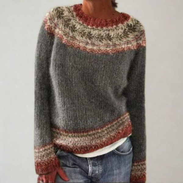 Knit Jumper Fair Isle Pattern Green Women's – Casual, Winter Layering Sweater for Everyday and Office Wear