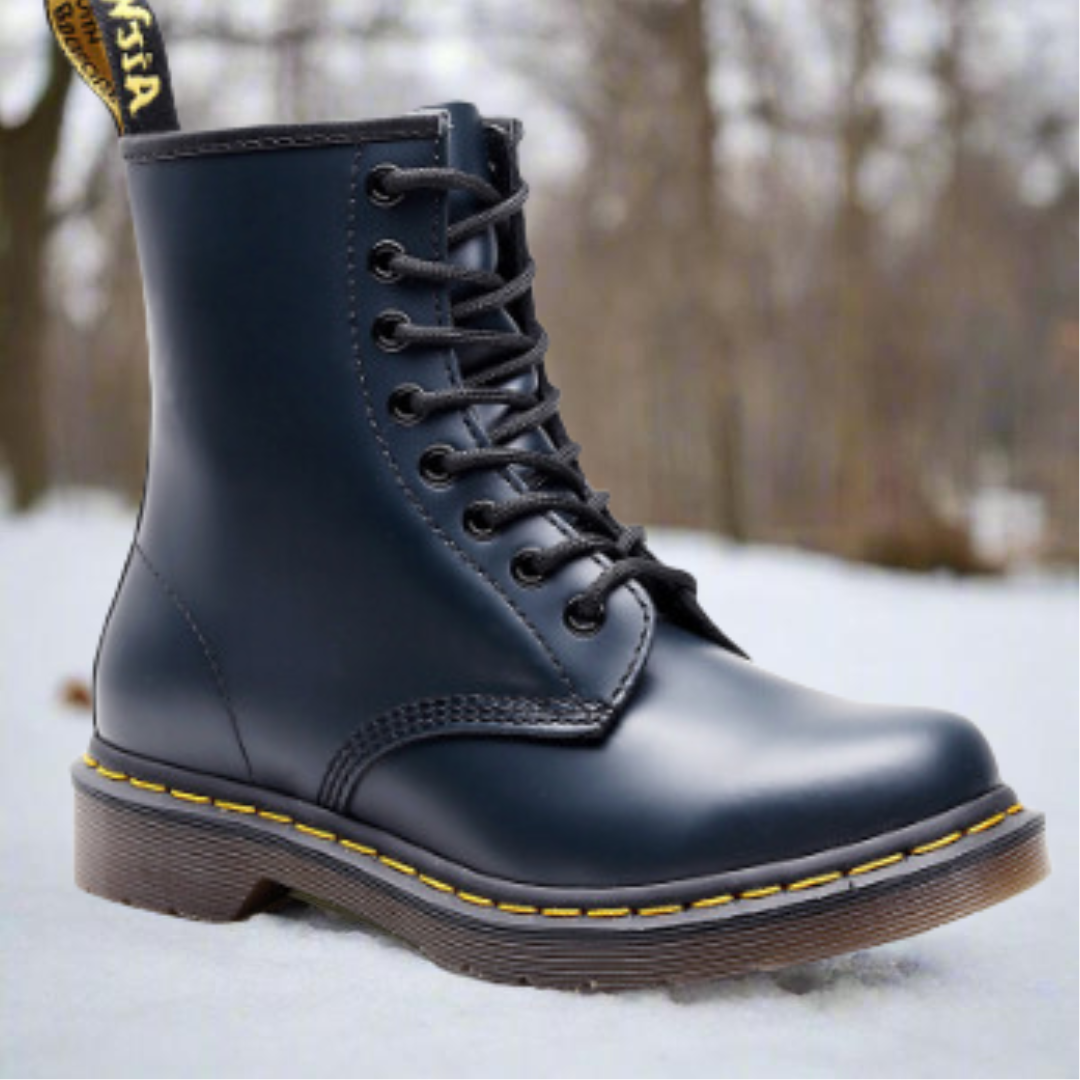 Lace-Up Ankle Boots Black Leather Unisex 8-Eye – Casual, Everyday Wear · Werune