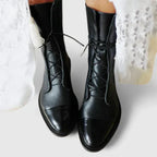 Lace-Up Ankle Boots Leather Black Women's Mid-Calf – Casual, Office, Everyday Comfort