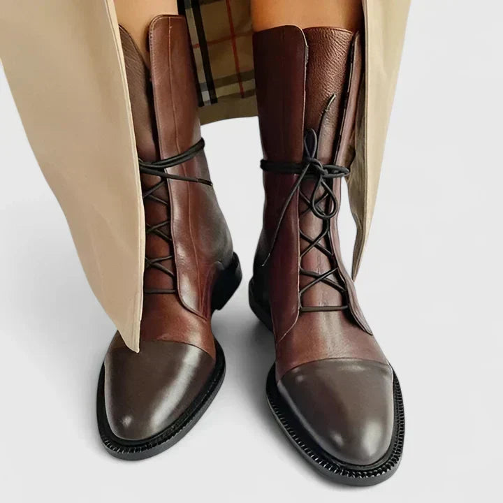 Lace-Up Ankle Boots Leather Black Women's Mid-Calf – Casual, Office, Everyday Comfort
