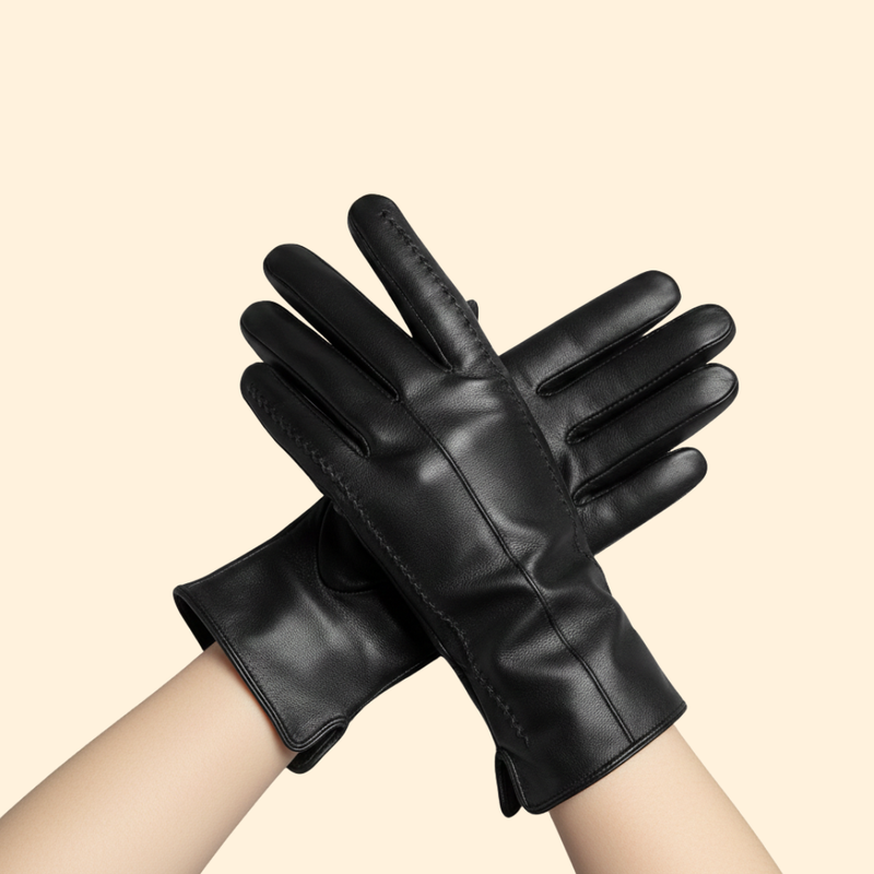 Leather Gloves Black Women's Stitched Detail – Casual, Winter, Office, Gift · Werune