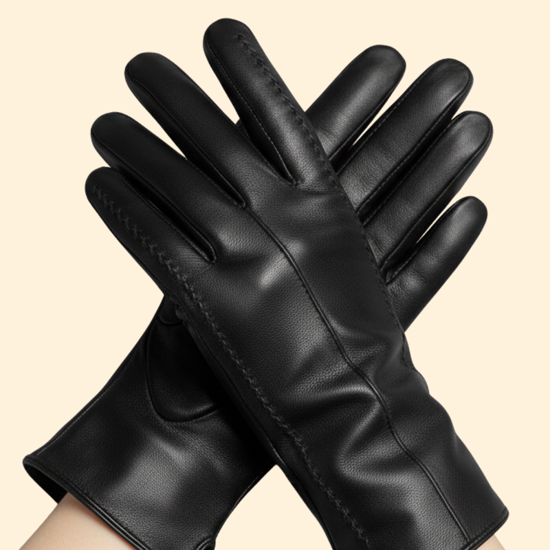 Leather Gloves Black Women's Stitched Detail – Casual, Winter, Office, Gift · Werune