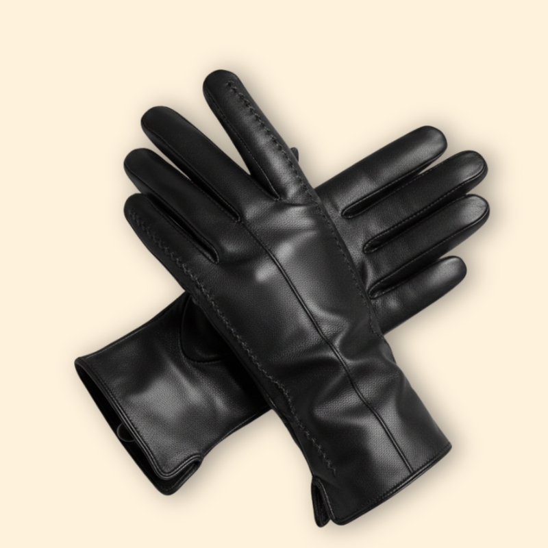 Leather Gloves Black Women's Stitched Detail – Casual, Winter, Office, Gift · Werune