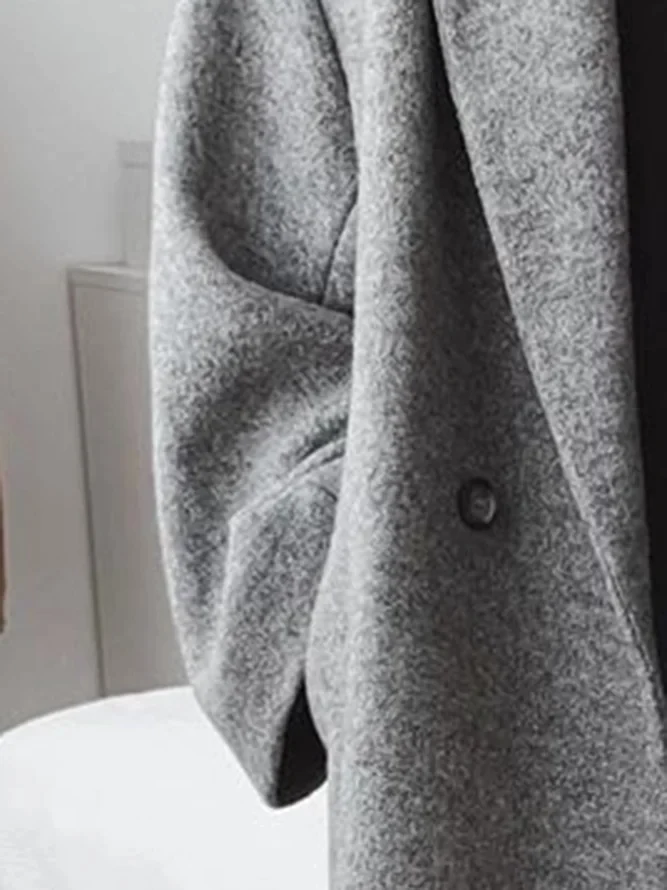 Longline Wool Blend Coat Grey Women's Lapel Overcoat – Casual, Office, Winter, Gift