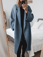 Longline Wool Blend Coat Grey Women's Lapel Overcoat – Casual, Office, Winter, Gift