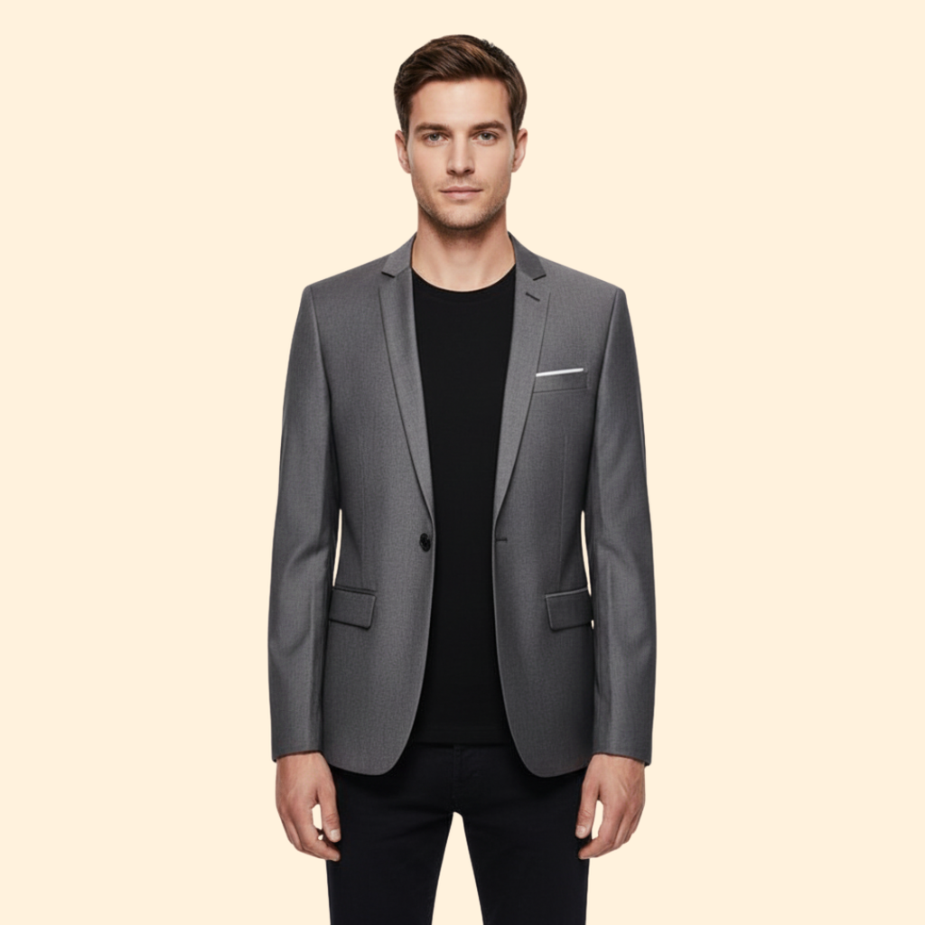 Men's Blazer Slim Fit Grey Single-Button Lined Suit Jacket – Office, Wedding, Formal, Gift