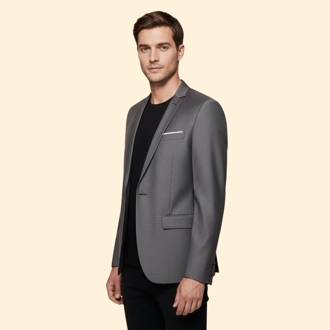 Men's Blazer Slim Fit Grey Single-Button Lined Suit Jacket – Office, Wedding, Formal, Gift
