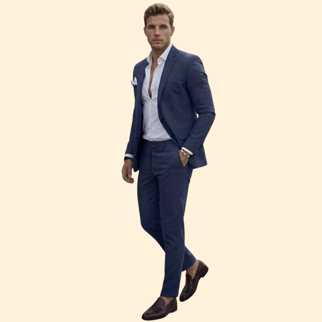 Men's Suit Set Two-Piece Blue Tailored Fit Blazer & Trousers – Wedding, Office, Formal, Gift