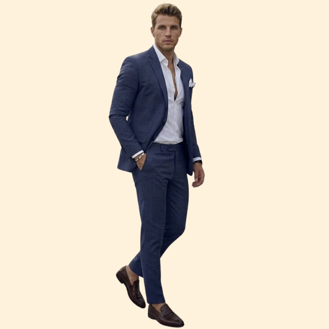 Men's Suit Set Two-Piece Blue Tailored Fit Blazer & Trousers – Wedding, Office, Formal, Gift