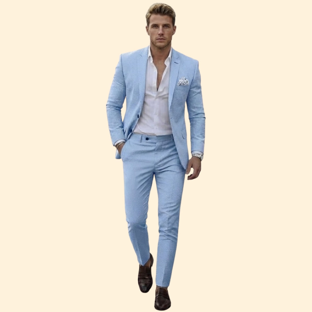 Men's Suit Set Two-Piece Blue Tailored Fit Blazer & Trousers – Wedding, Office, Formal, Gift