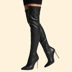 Over-The-Knee Boots Faux Leather Black Women's Heeled – Casual, Office, Holiday Outfit