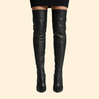 Over-The-Knee Boots Faux Leather Black Women's Heeled – Casual, Office, Holiday Outfit