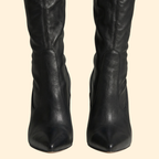 Over-The-Knee Boots Faux Leather Black Women's Heeled – Casual, Office, Holiday Outfit