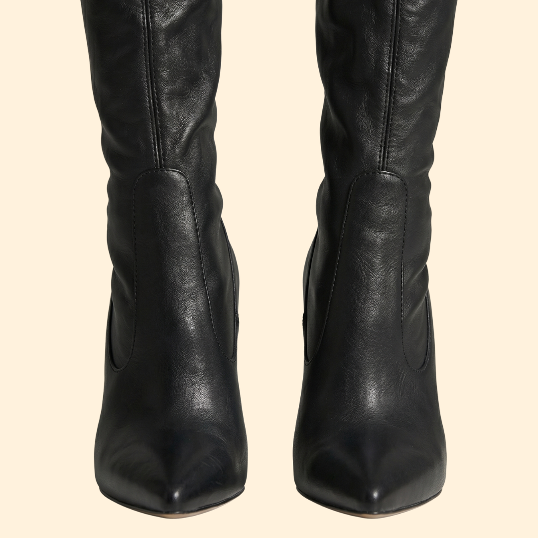 Over-The-Knee Boots Faux Leather Black Women's Heeled – Casual, Office, Holiday Outfit