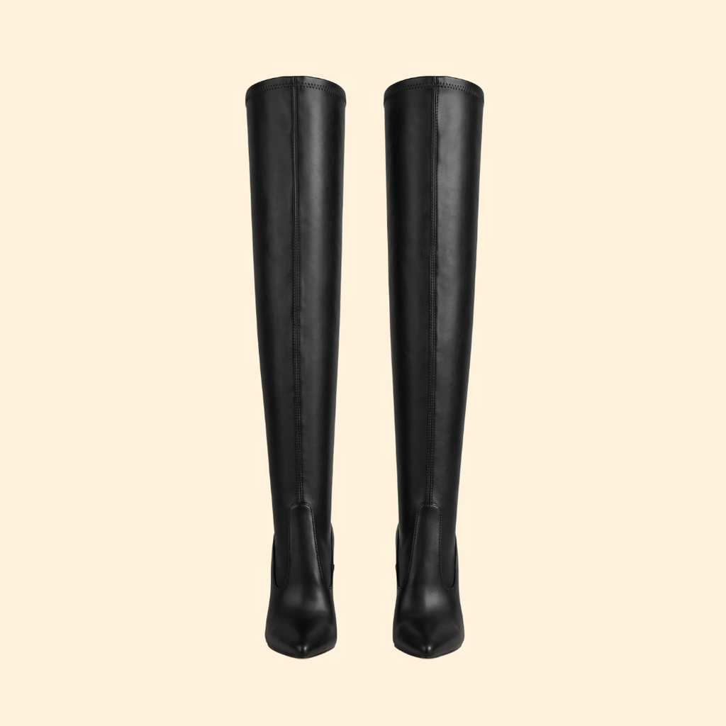 Over-The-Knee Boots Faux Leather Black Women's Heeled – Casual, Office, Holiday Outfit