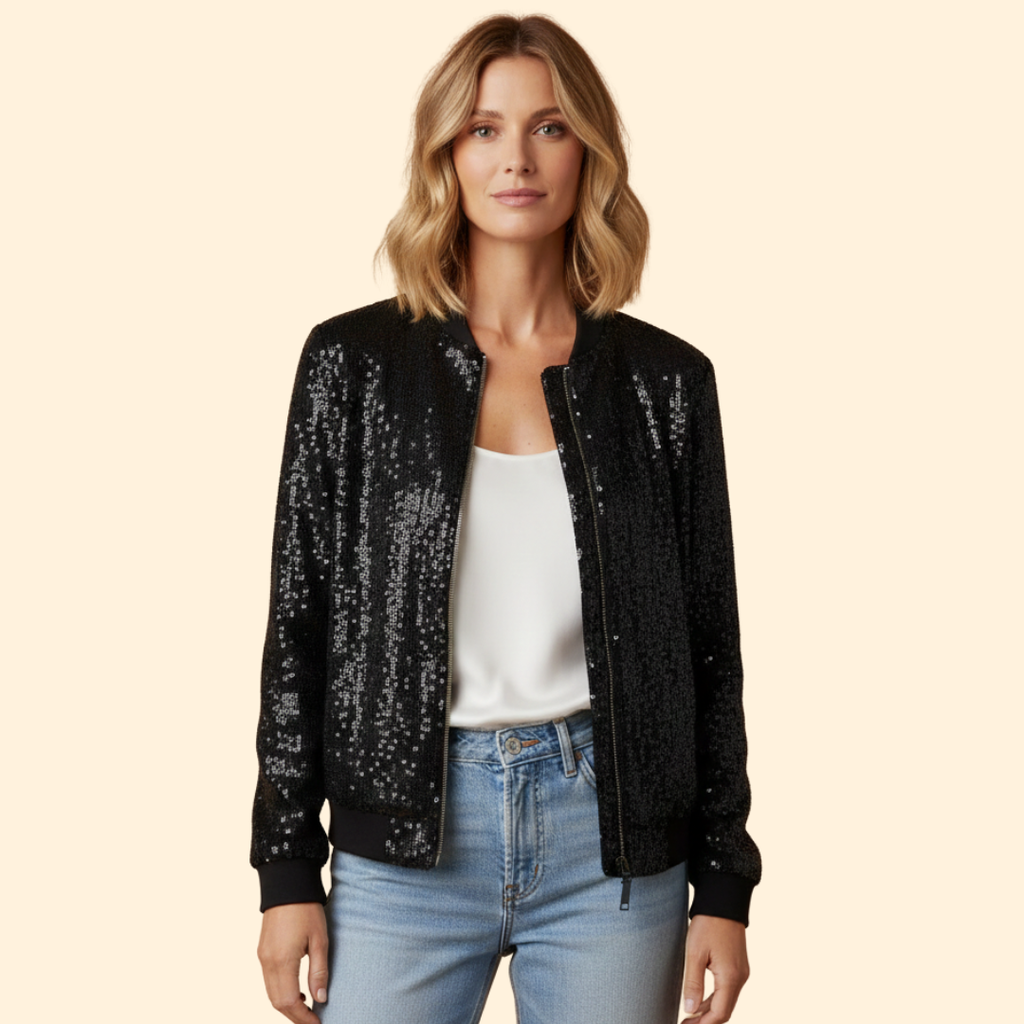 Sequin Bomber Jacket Women's Silver Zip-Up – Party, Evening, Holiday, Gift · Werune