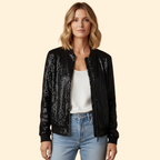 Sequin Bomber Jacket Women's Silver Zip-Up – Party, Evening, Holiday, Gift · Werune