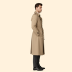 Trench Coat Men's Long Double-Breasted Beige Belted – Casual, Office, Holiday, Gift